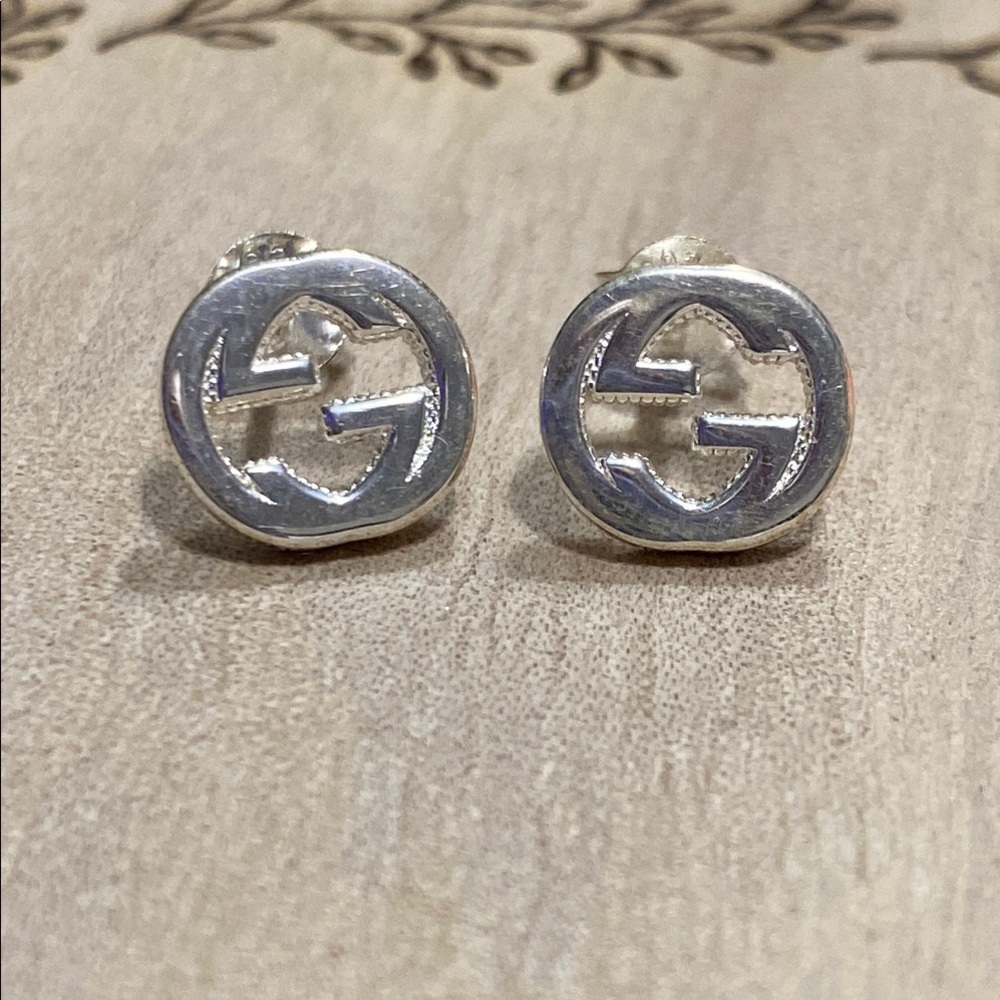 Gucci GG Silver Logo Stud Earrings